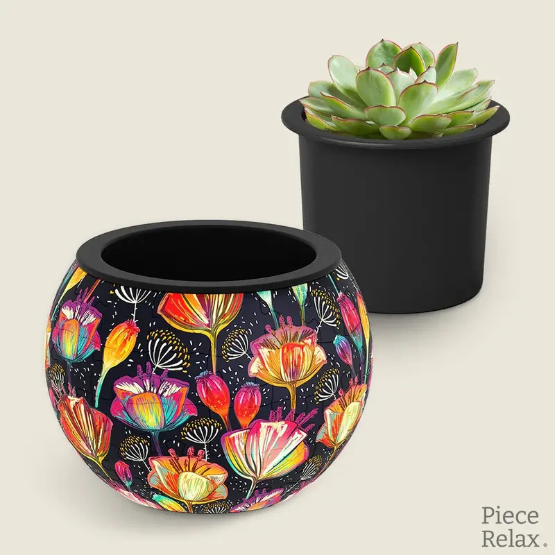 Piece Relax Flowerpot Colorful Poppies 3D Puzzle 1