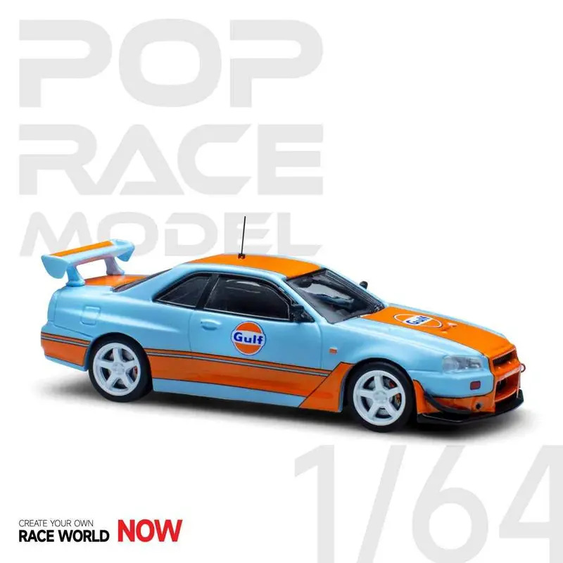 Pop Race 64-Nr34-Gulf 1/64 Nissan Skyline Gtr R34 Gulf Oil Livery 1
