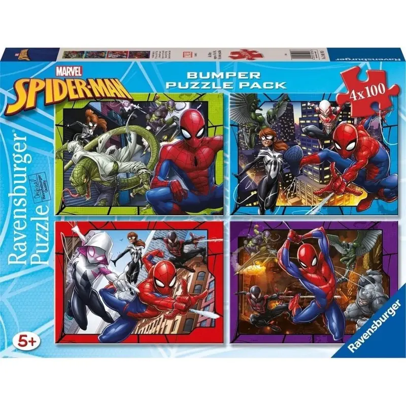 Ravensburger 01076-0 Spider-Man Protector Of New York Bumper Pack 4X100pc Jigsaw Puzzle 1