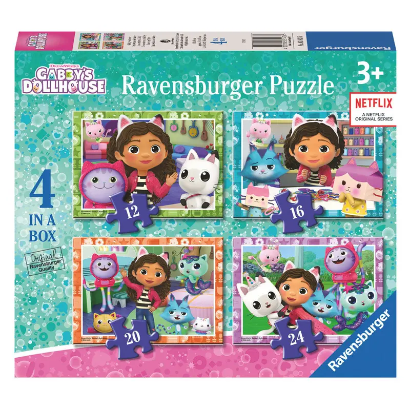 Ravensburger 03143-6 Gabby's Dollhouse 4 In A Box 12, 16, 20 & 24Pc Jigsaw Puzzle 1