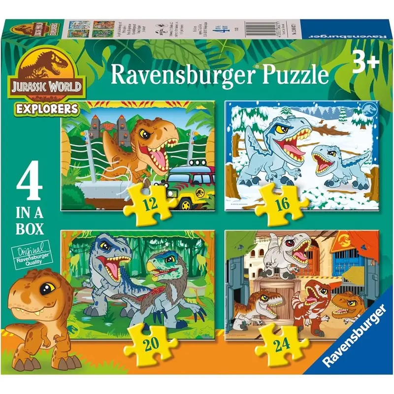Ravensburger 04027-9 Jurassic World Explorers 4 In A Box 12, 16, 20 & 24Pc Jigsaw Puzzle 1