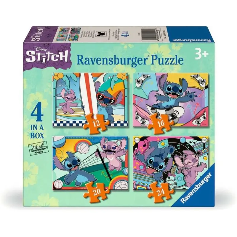 Ravensburger 04106-1 Disney Sporty Stitch 4 In A Box 12, 16, 20 & 24Pc Jigsaw Puzzle 1
