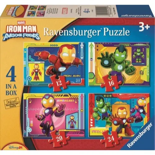 Ravensburger 04190-0 Iron Man & His Awesome Friends 4 In A Box 12, 16, 20 & 24Pc Jigsaw Puzzle 1