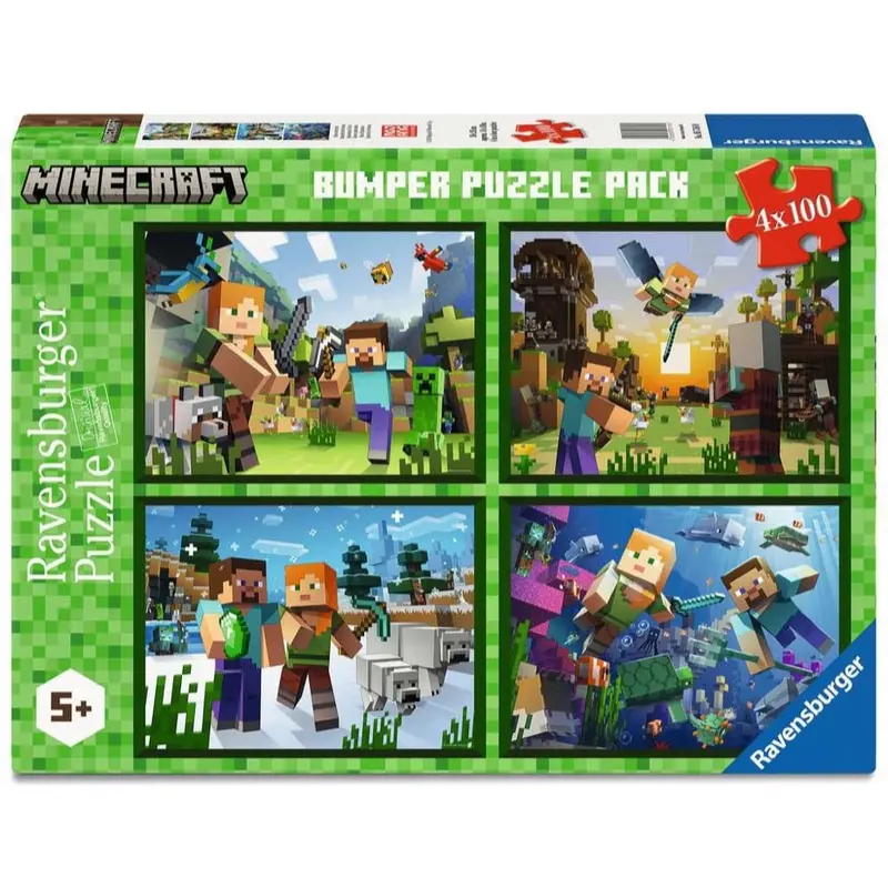Ravensburger 05716-0 Minecraft Bumper Pack 4X100pc Jigsaw Puzzle 1