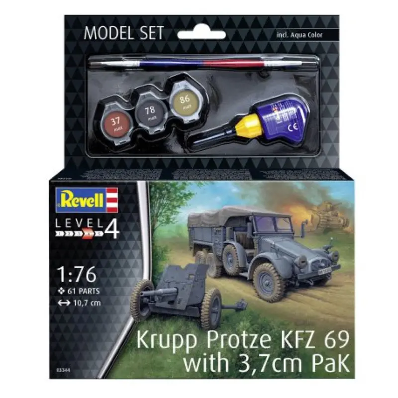 Revell 63344 1/76 Krupp Protze Kfz 69 With 3.7Cm Pak Model Kit Set 2