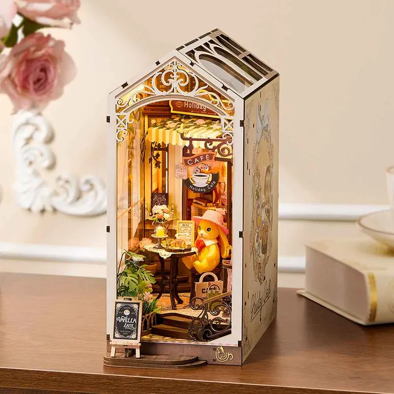 Robotime Rolife Diy Bookends Kit Holiday Cafe 2