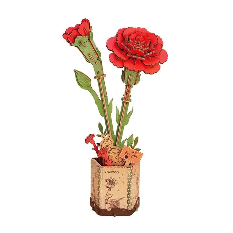 Robotime Wood Bloom Red Carnation 1