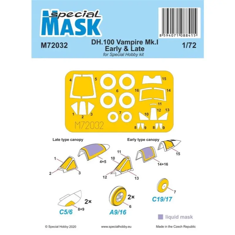 Special Mask M72032 1/72 Dh.100 Vampire Mk.I Early & Late 1