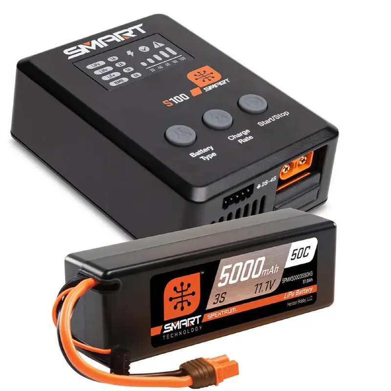 Spektrum Spmx-1033 Smart 5000Mah 3S 50C Ic3 Lipo Battery Powerstage Bundle With S100 Charger 1