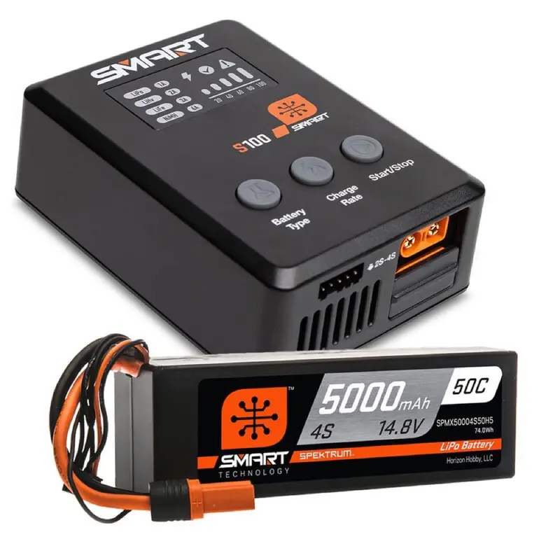 Spektrum Spmx-1035 Smart 5000Mah 4S 50C Ic5 Lipo Battery Powerstage Bundle With S100 Charger 1