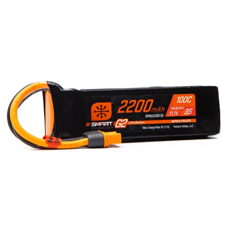 Spektrum Spmx223s100 2200Mah 3S 11.1V 100C Smart G2 Lipo Battery With Ic3 Connector 1