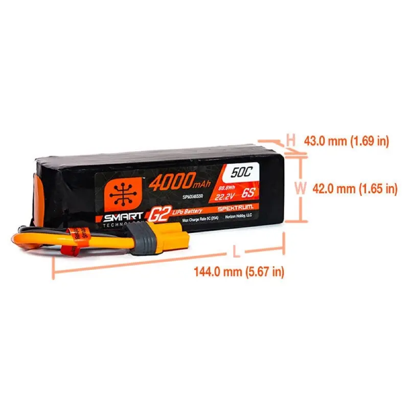 Spektrum Spmx46s50 4000Mah 6S 22.2V 50C Smart G2 Lipo Battery With Ic5 Connector 2