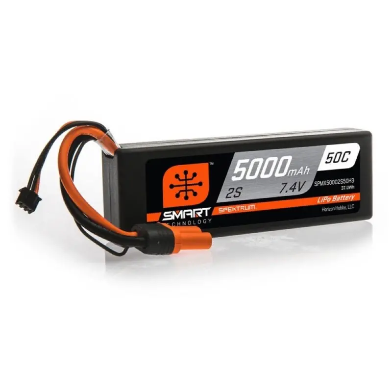 Spektrum Spmx50002s50h3 5000Mah 2S 7.4V 50C Smart Hard Case Lipo Battery With Ic3 Connector 1