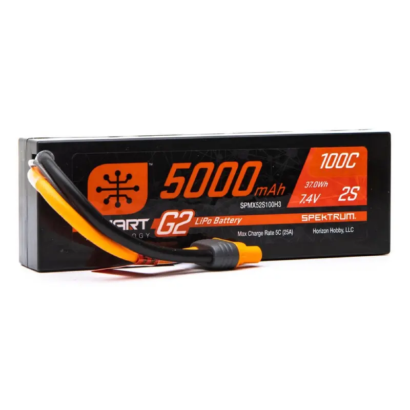 Spektrum Spmx52s100h3 5000Mah 2S 7.4V 100C Smart G2 Hard Case Lipo Battery With Ic3 Connector 1