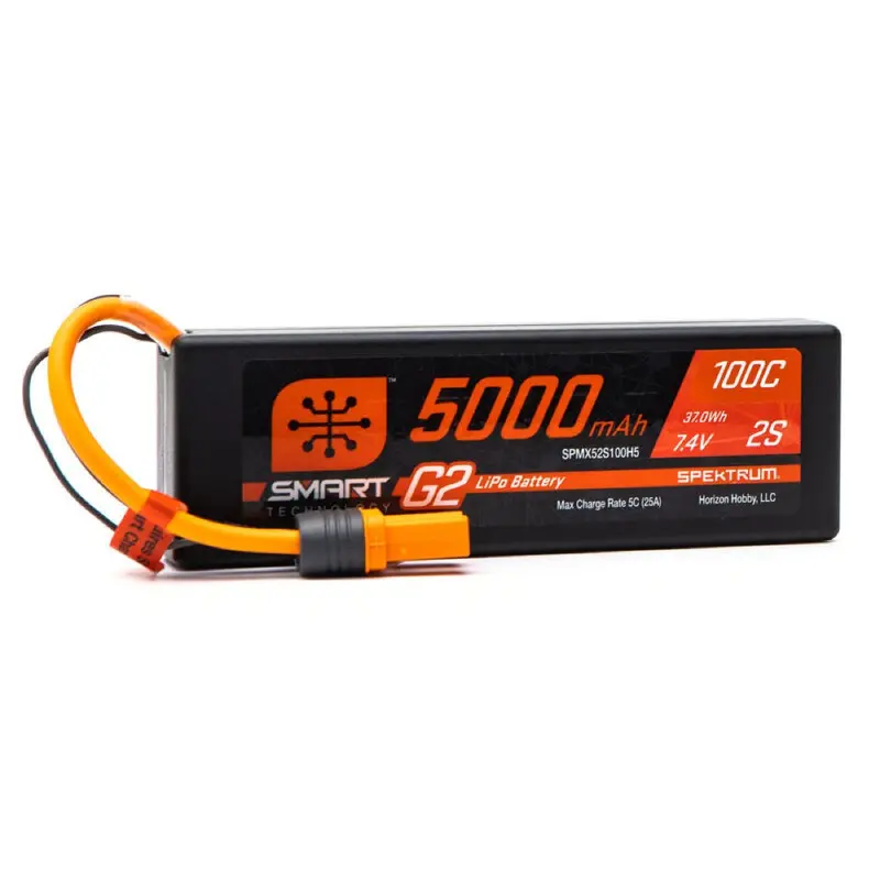 Spektrum Spmx52s100h5 5000Mah 2S 7.4V 100C Smart G2 Hard Case Lipo Battery With Ic5 Connector 1