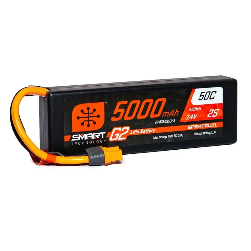 Spektrum Spmx52s50h3 5000Mah 2S 7.4V 50C Smart G2 Hard Case Lipo Battery With Ic3 Connector 1