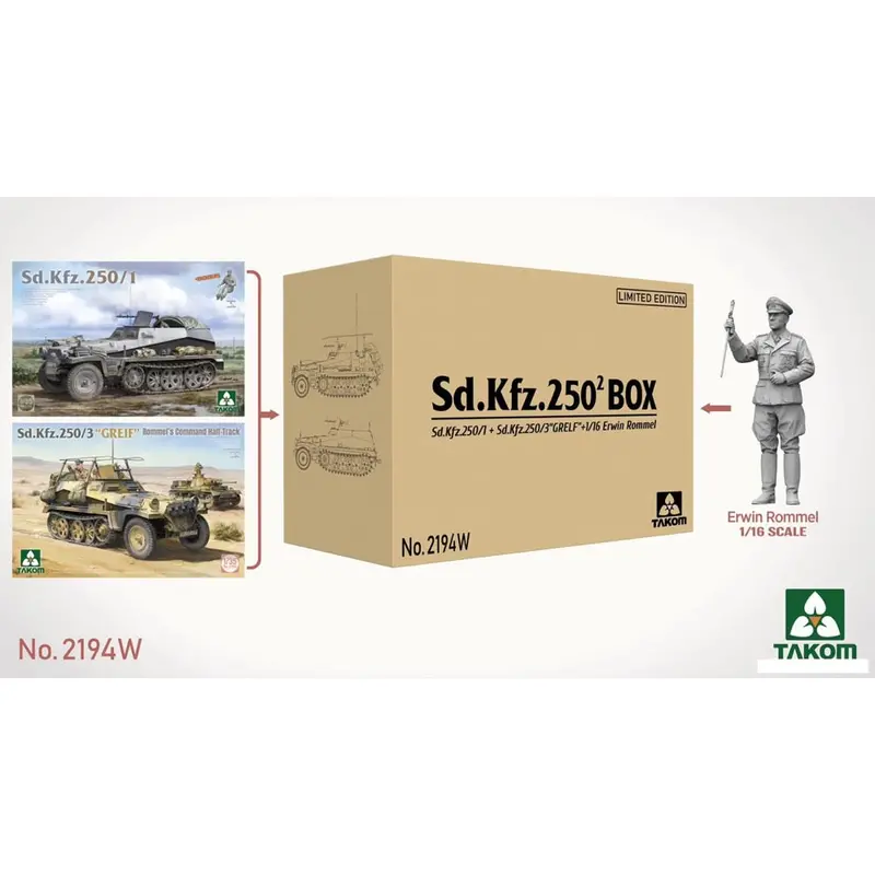 Takom 2194W 1/35 Sd.Kfz 250/1 + Sd.Kfz 250/3 Greif Rommel Command Half-Track + 1/16 Erwin Rommel 1