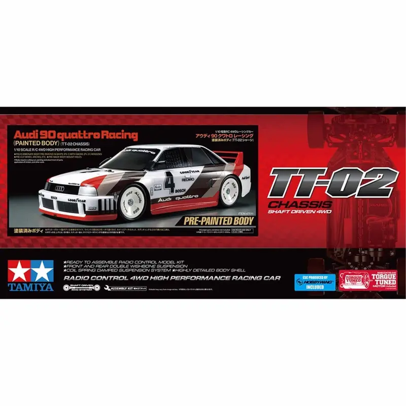 Tamiya 47511 1/10 Audi 90 Quattro Racing Tt-02 Rc Car Kit (Painted Body) 1
