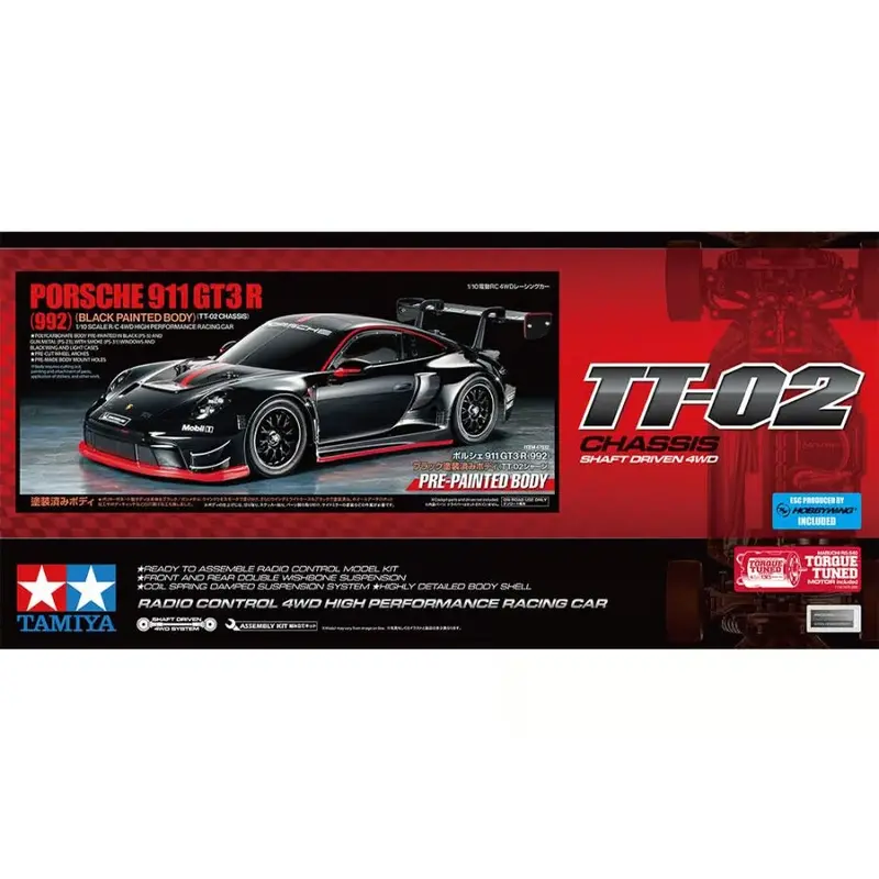 Tamiya 47512 1/10 911 Gt3 R (992) Tt-02 Limited Edition Black Painted Body Rc Car Kit 1