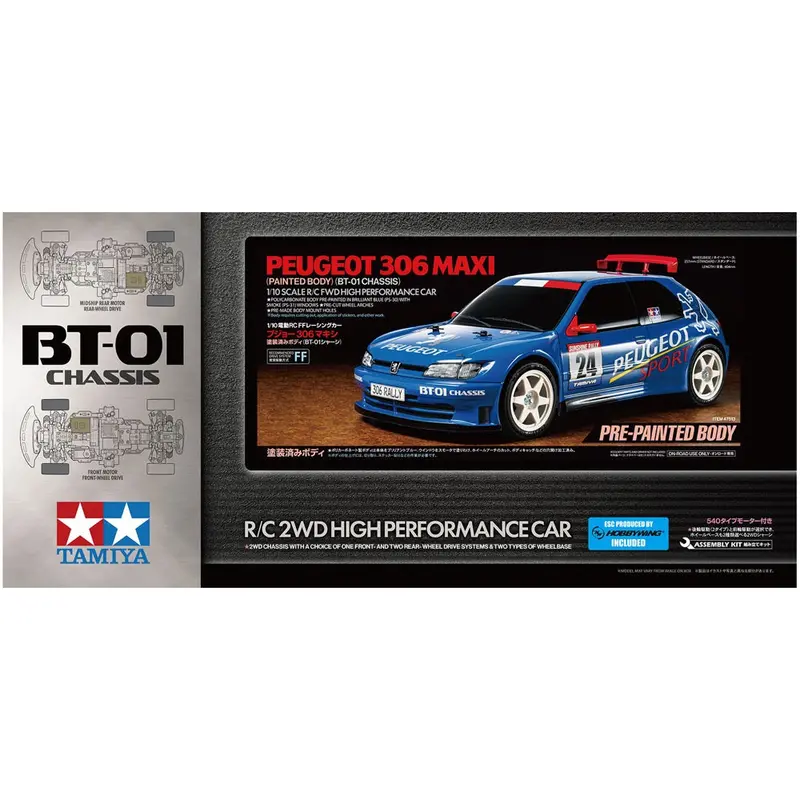 Tamiya 47513 1/10 Peugeot 306 Maxi Bt-01 Limited Edition Blue Painted Body Rc Car Kit 1