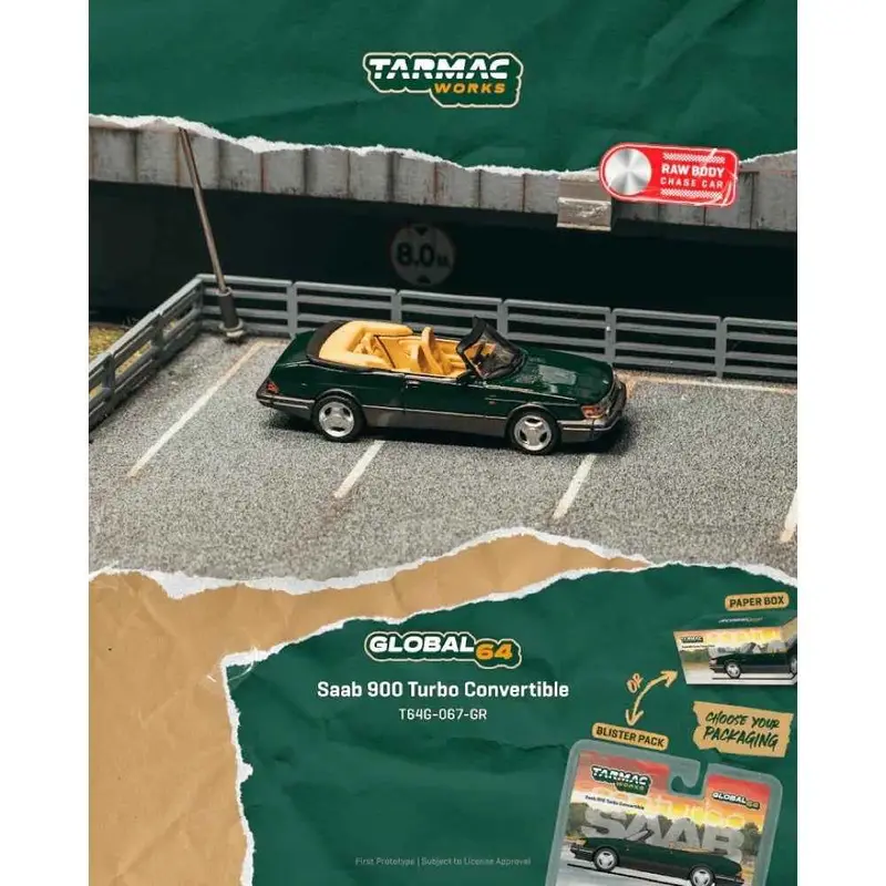 Tarmac Works T64g-067-Gr 1/64 Saab 900 Turbo Convertible Green 1