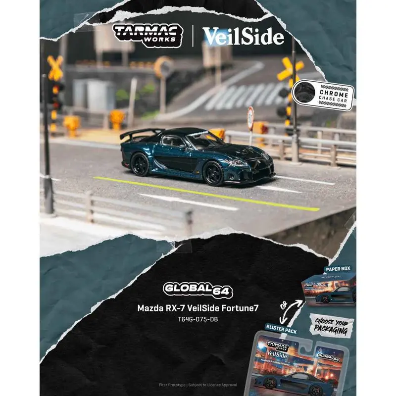 Tarmac Works T64g-075-Db 1/64 Mazda Rx-7 Veilside Fortune7 Dark Blue / Black 1