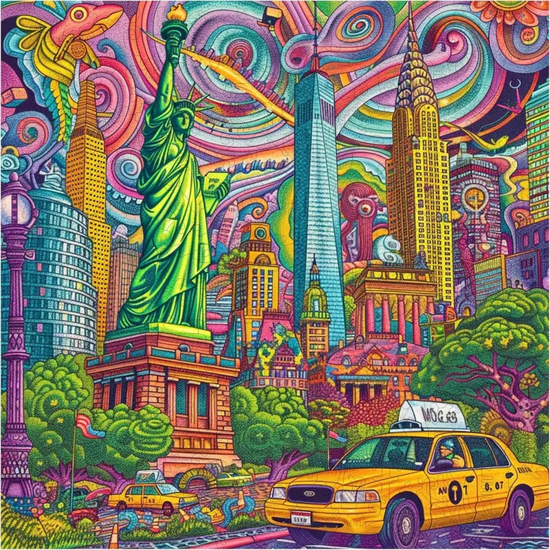 Trippy Puzzle Co Mystical Manhattan 300Pc Wooden Jigsaw Puzzle 1