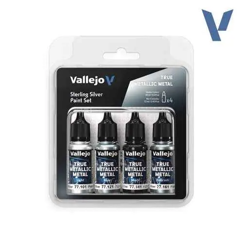 Vallejo 77251 True Metallic Metal Sterling Silver 4 Colour Paint Set 1