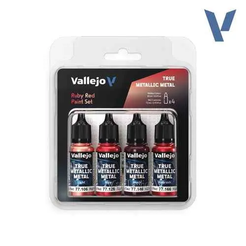 Vallejo 77254 True Metallic Metal Ruby Red 4 Colour Paint Set 1
