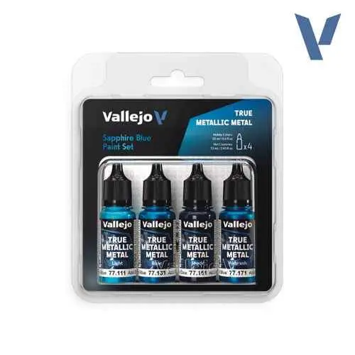 Vallejo 77256 True Metallic Metal Sapphire Blue 4 Colour Paint Set 1
