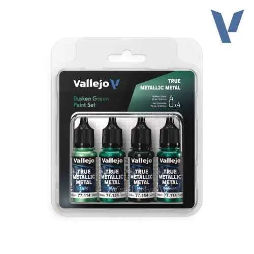 Vallejo 77257 True Metallic Metal Dusken Green 4 Colour Paint Set 1