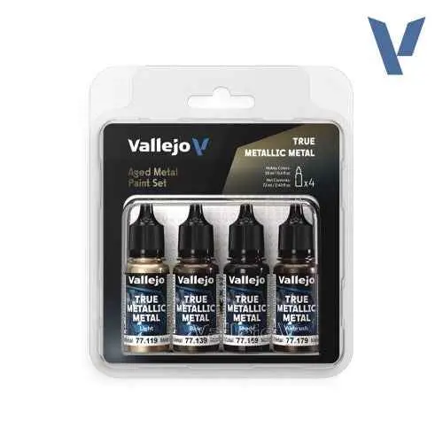 Vallejo 77258 True Metallic Metal Aged Metal 4 Colour Paint Set 1