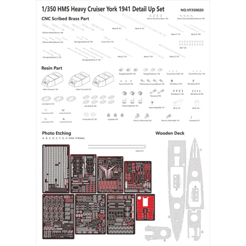 Very Fire Vf350021 1/350 Hms York Detail Up Set For Trumpeter 05351 2