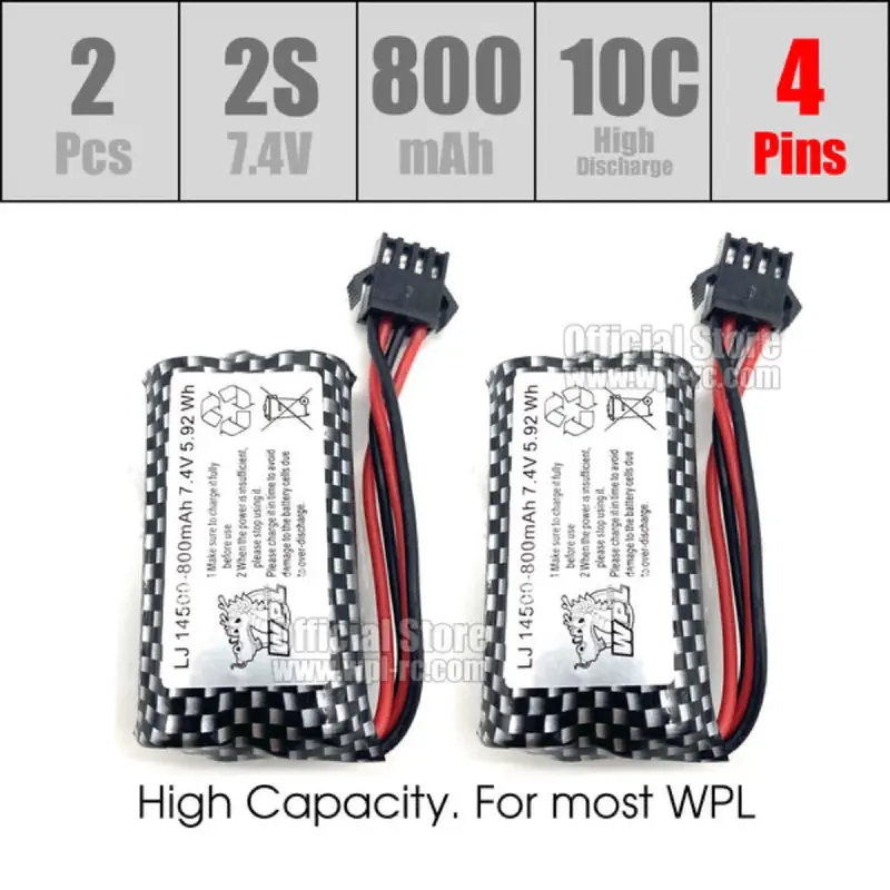 Wpl 7.4V 800Mah 10C Li-Ion Battery 1