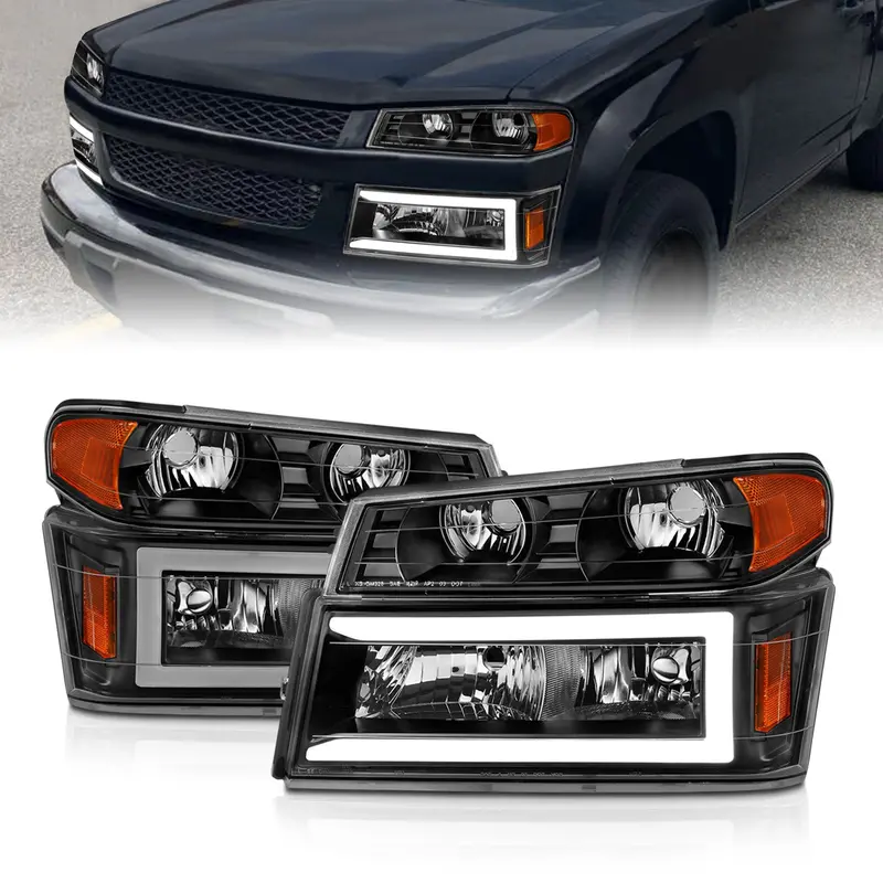 Anzo Usa Crystal Headlight Assembly – Black Housing Pair With Integrated Light Bar 1