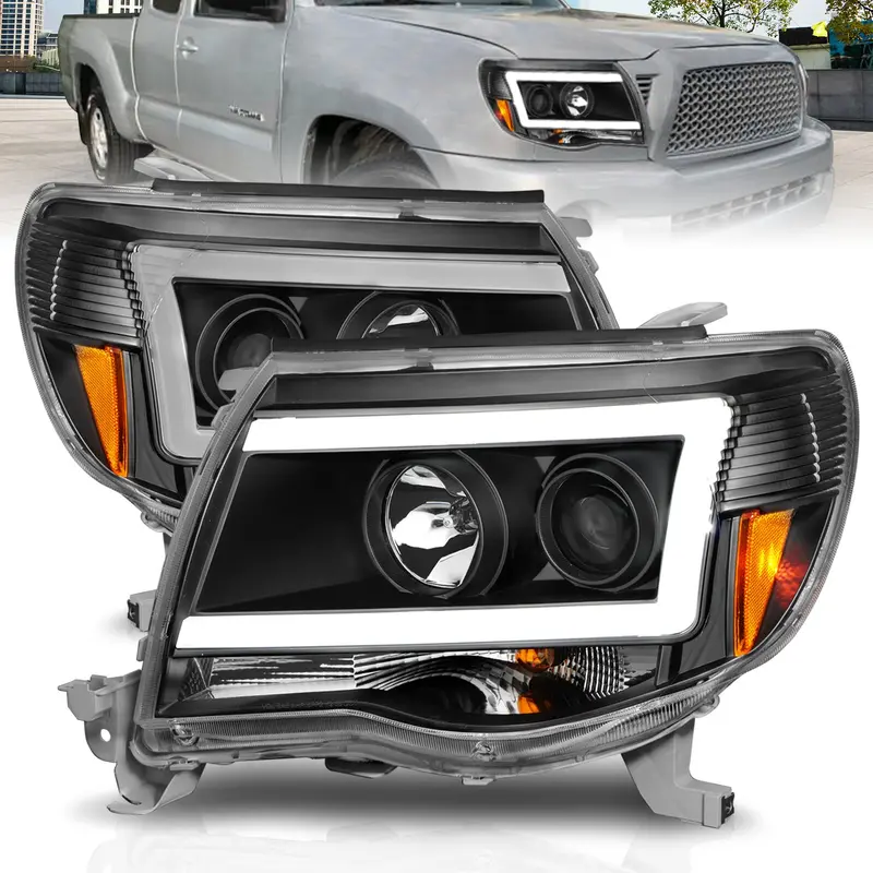 Anzo Usa Projector Headlight Assembly – Pair With Clear Lens, Black Housing & Integrated Light Bar (Model 111517) 1