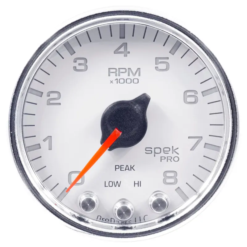 Autometer P33411 Spek-Pro 2-1/16" Tachometer With Shift Light And Peak Rpm Memory (White/Chrome) 1