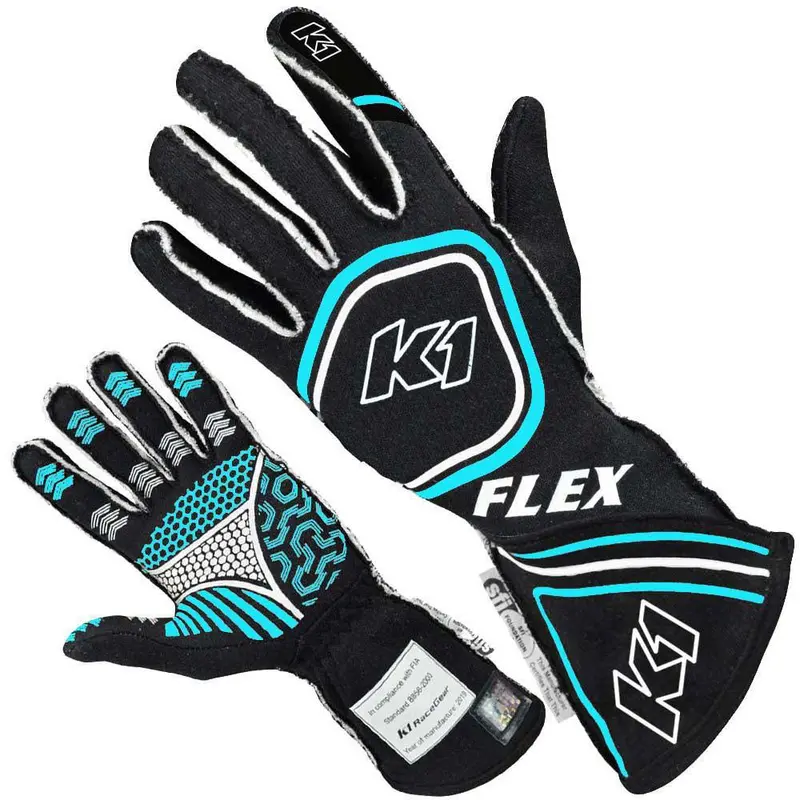 K1 Racegear Flex Gloves – Medium, Black/Flo Blue, Sfi & Fia Certified 1