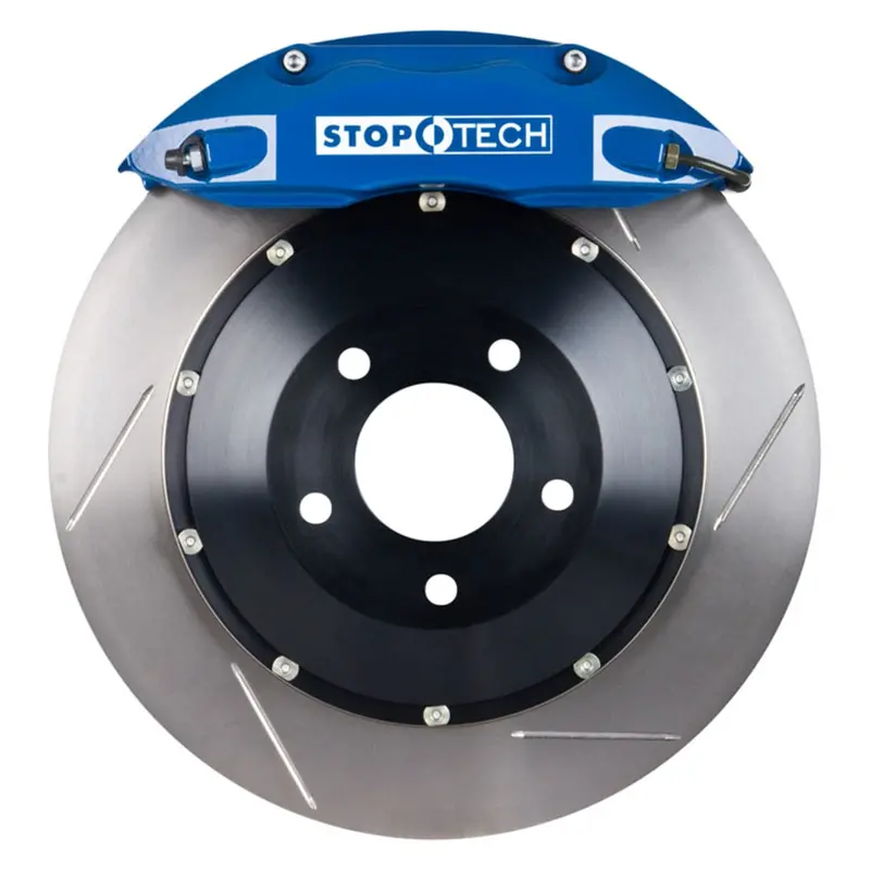Stoptech 83.343.4300.21 Big Brake Kit – Front, Blue Calipers With Two-Piece Slotted Rotors 1