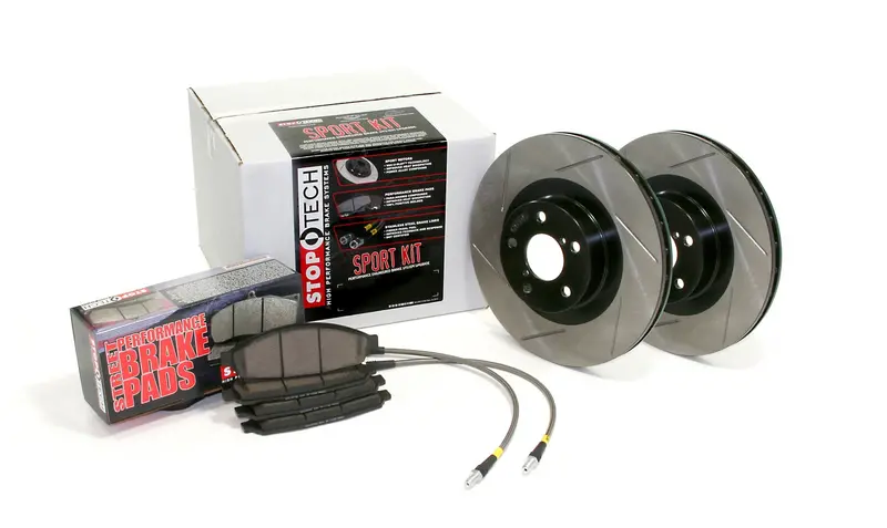 Stoptech 977.44011F Sport Axle Pack – Front Slotted Rotors With Stainless Brake Lines 1