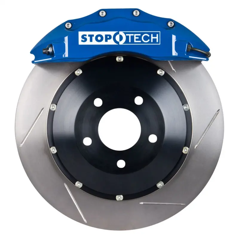 Stoptech Big Brake Kit – Front Axle System With Blue Calipers And Two-Piece Slotted Rotors 1