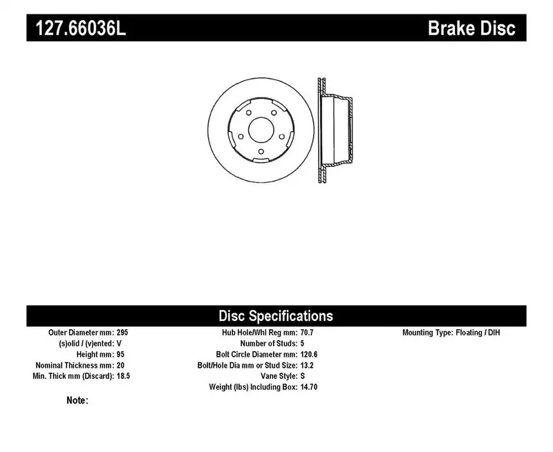 Stoptech Sport Brake Rotor – Drilled & Slotted Rear Left Rotor (Part #127.66036L) 1