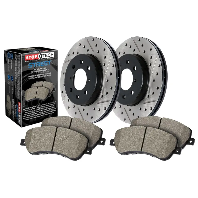Stoptech 938.62118 Front Drilled & Slotted Brake Kit – Street Axle Pack Upgrade 1